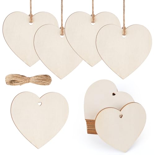HOLDLEAF 30 Stück Holz Herzen mit Loch 8cm Holzherzen Deko Blanko Holzanhänger Herz zum Basteln Bemalen & Verzieren Hochzeit Deko Valentinstag Geschenkanhänger