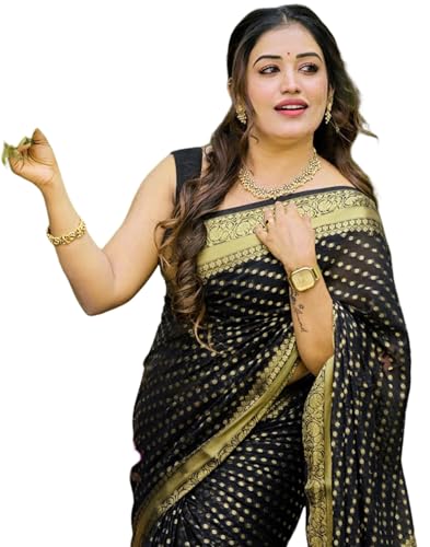 Image of SIRIL Women's Banarasi Kanjivaram Soft Silk Jacquard Saree with Unstitched Blouse Piece