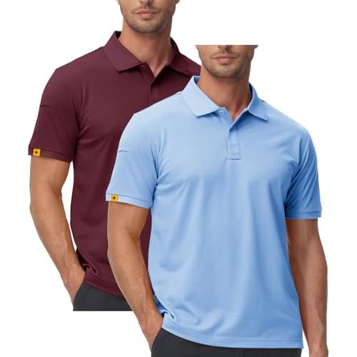 ZITY Mens 2 Pack Polo Shirts Short Sleeve Performance Sports Golf Shirt for Men Tactical Shirt X-Large Winered Moonblue
