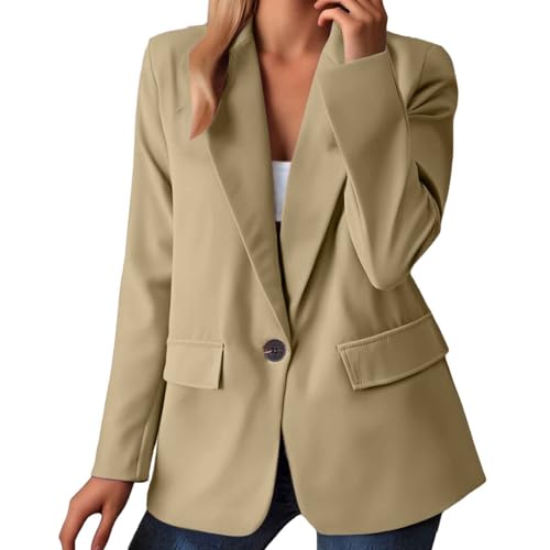 Genérico Blazermujer Primavera Chaqueta Ligera Mujer Entretiempo Elegante Slim Fit Frente Abierto Para Trabajo Oficina Boda Invitada Chaqueta De Manga Larga Corte Delgado Trabajo (a-Khaki, M)