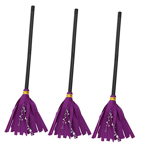 3pcs Witch Broom Dreses Toy Decor Witches Broom Halloween Costumes Haunted House Props Plastic Wizard Broomstick Halloween Broom Ornament Witch Costume Broom Purple Cloth KOMBIUDA