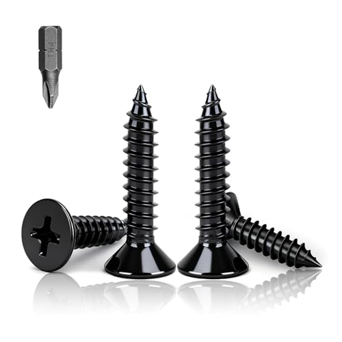 PDKKFF M3x20mm Black Self Tapping Screws 150Pcs Black Carbon Steel Countersunk Head Wood Screws for Woodworking Furniture Carpentry And DIY