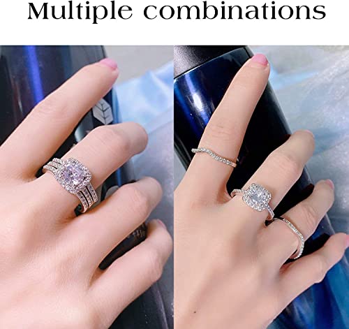 2.8 Ctw Moissanite Wedding Ring Set for Women 3 Pieces Halo Bridal Ring Set Engagement Ring Set Platinum Plated Silver 10K 14K 18K Gold Promise Rings for Her2