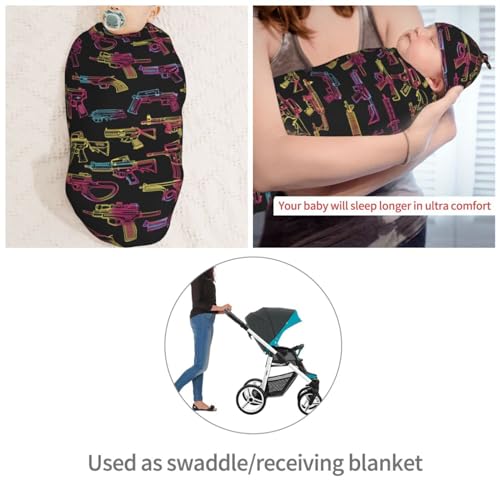 Image of Neon Various Popular Guns Newborn Swaddle Blankets Hat Sets Soft Baby Receiving Blanket Swaddle Sack for Baby Shower Infant Boy Girl Gift