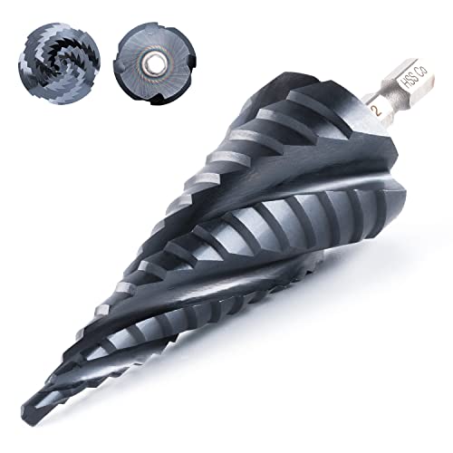 Toolant, punta a quattro punte elicoidali in cobalto (Pro Max), 4-32 mm, pronta all'impatto, quattro scanalature a spirale, punta Unibit, gambo esagonale da 1/4" per metallo, legno, plastica