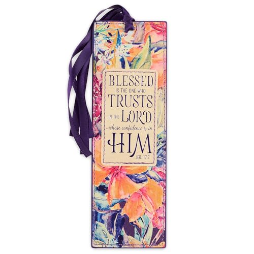 Image of Christian Art Gifts Faux Leather Floral Bookmark: Blessed is The One