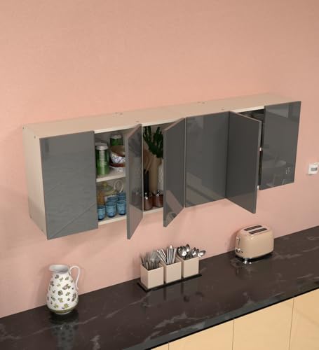 Image of SPECIALITY PANELS 6 Door Mirror Glossy Triple Layered UV Resistant Handless Cabinet Wall Mounted Storage Unit Space Saving Durable Cupboard for Kitchen Bathroom Living Room Utility Organizer