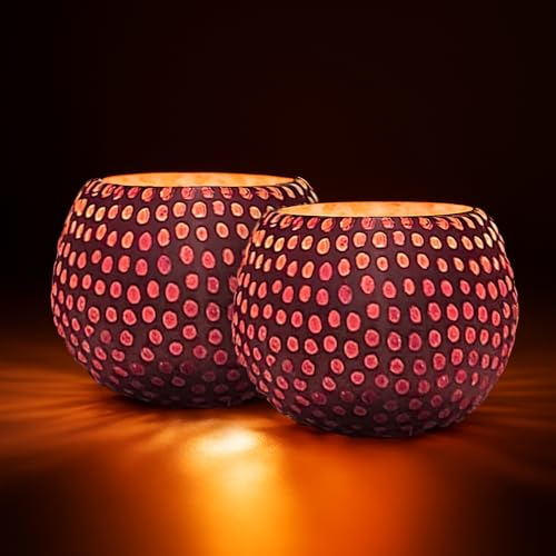 Image of Floryn Decor Morrocan Mosaic Candle Holders | Home Light Decorations Items | Mosaic Glass Tealight Holder | Best lamp for Diwali Decoration | Pack of 2 (with 2 Tealight Candle Free)