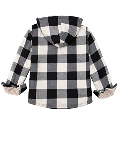 Image of ZENTHACE Boys Sherpa Fleece Lined Flannel Plaid Button Down Shirt Jacket,Hooded Flannel Shirt with Hand Pockets