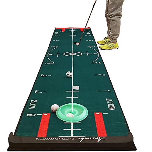 Aucuda Putting Green, Putting Matte für Innen Einstellbare 4 Geschwindigkeiten, 3 m Lange Golf Puttingmatte, Flache Golf Puttingmatte, Indoor Putting Green Non Slip Cover