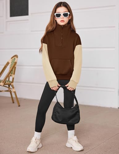 Image of Arshiner Girls Half Zip Sweatshirt Fleece Quarter Zip Pullover Sweatshirts | Fall Fashion Clothes for Teen Girls with Thumb Hole for 5-16 Years