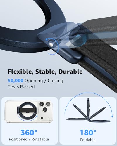 Image of SUPERONE 2025 Upgrade for MagSafe Phone Grip with Finger Strap, Removable Magnetic Ring Holder with Kickstand Finger Loop, MagSafe Accessories for iPhone 17 /16 /15 /14 /13 /12 Series, Blue