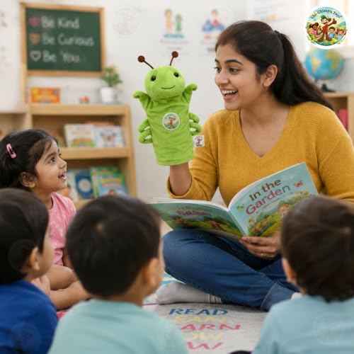 Image of Grasshopper Hand Puppet for Kids | Soft Plush Animal Puppet | Storytelling, Role Play, Preschool Learning Toy | Interactive Educational Puppet for Boys & Girls