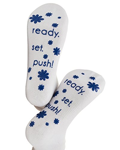 Labor and Delivery Non Skid Socks by Baby Be Mine Maternity, Ready Set Push, Blue, 6-10