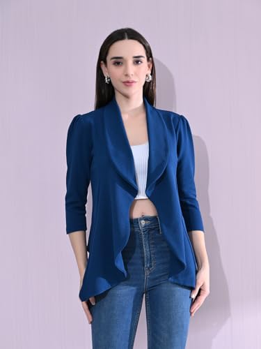 Image of Cotton Blend Women's Single Breasted Relaxed Fit Shawl Collar 3 /4 Sleeve Blazer