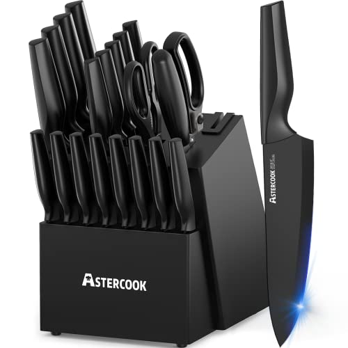 Knife Set, Astercook 21 Pieces Knife Sets for Kitchen with Block, Dishwasher Safe Kitchen Knife Set with Built-in Sharpener, German Stainless Steel Bl