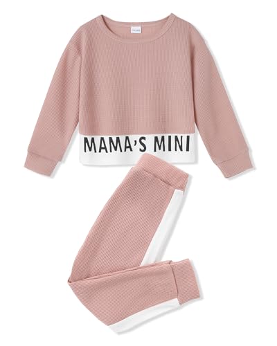 ZOEREA Ensemble Vêtement Bébé Fille Sweat Manches Longues et Pantalon de Jogging, 2 pièces Sweat-shirt Imprimé Lettre,Rose, 5-6 ans