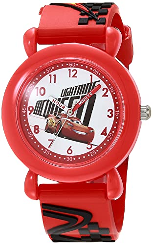 DISNEY Pixar Cars Lightning McQueen Watch for Kids, Cars Watch for Boys, Watches Toddler, Toys Analog, Lightning McQueen Boys, Kids Analog, Red Bezel and 3D Plastic Strap
