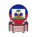 Keramik-Untersetzer mit Haiti-Flagge & Halter, 6er-Set Kaffeetassen-Untersetzer