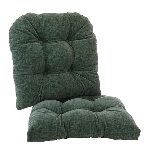 Klear Vu Gripper Overstuffed Universal Non-Slip Dining Chair Cushions for Kitchen Decor or Office Use, U-Shaped Skid-Proof Seat Pad, 17x17 Inches, 2 Count (Pack of 1), Plush Green