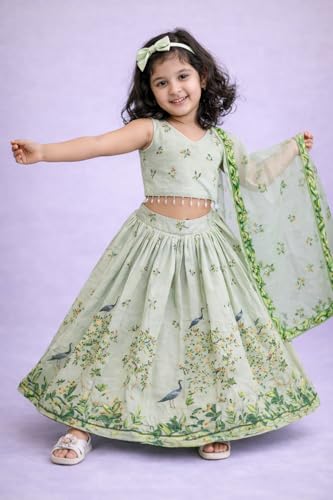 Image of Delima Fashion Girls Printed Lehenga Choli Set with Dupatta | Kids Ethnic Wear for Wedding, Festival & Party | Lightweight Traditional Outfit for Girls