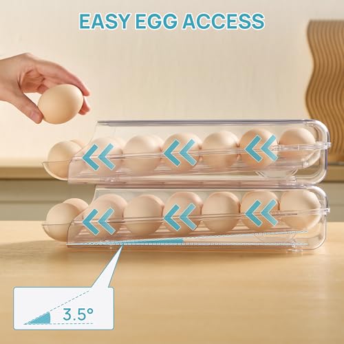 Vtopmart Clear Plastic Egg Holder for Fridge, Automatic Rolling Egg Container for Refrigerator, Stackable 18-Count Eggs Organizer with Removable Inner Tray, Fridge Organizers and Storage, 2Pack - Image 5