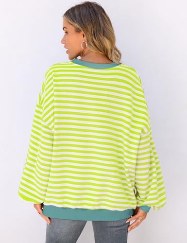 Image of UEU Women Oversized Striped Crewneck Sweatshirt Long Sleeve Color Block Pullover Tops Casual Loose Workout Shirt
