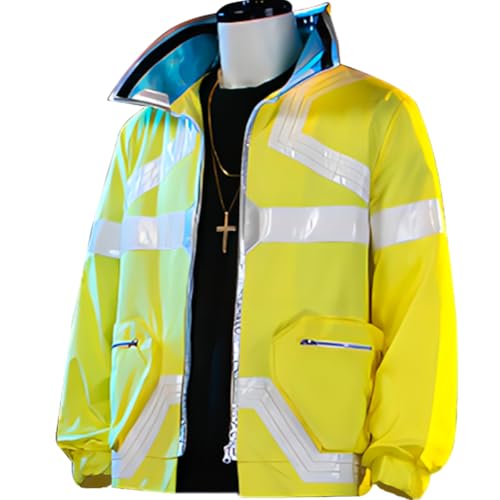 YZZAEEBO Unisex Men Fashion Punk Anime Yellow Jacket Cosplay Costume Zipper Motorcycle Coat Streetwear Halloween Outfits (L,Set)