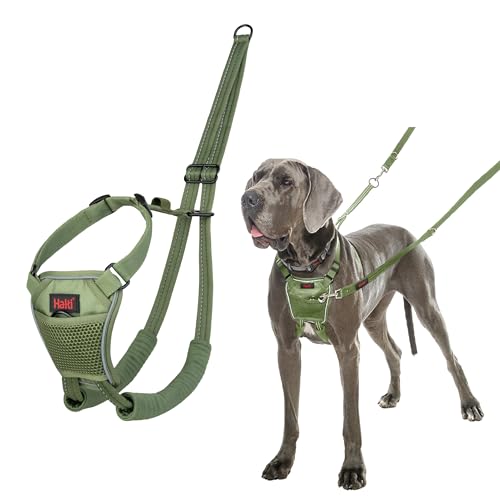 HALTI No Pull Anti-Zug Geschirr - Verhindert, DASS Ihr Hund an der Leine zieht, Gepolsterter Brust- und Beingurt, Reflektierendes Gurtmaterial, Einfache Anpassung und Benutzung (Größe L, Waldgrün)