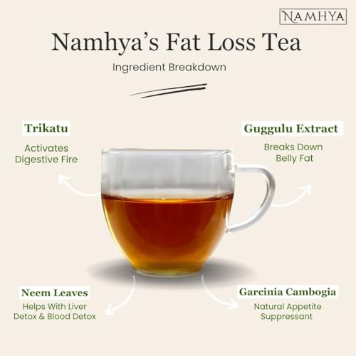 Image of Namhya Ayurvedic Fat Loss Tea | Loose Leaf | Stimulant-Free | Metabolic Reset | Controls Cravings | Reduces Belly Fat & Bloating | Detox & Digestion Support | Natural Herbal Tea | 60 Day Pack