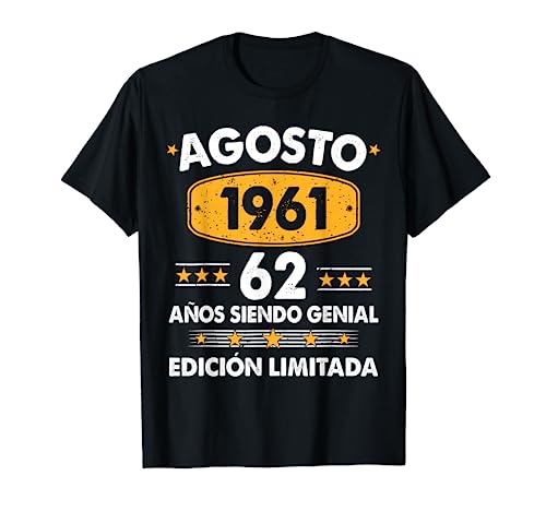 62 Años Cumpleaños Regalo Hombre Agosto 1961 Agosto 62 Años Camiseta