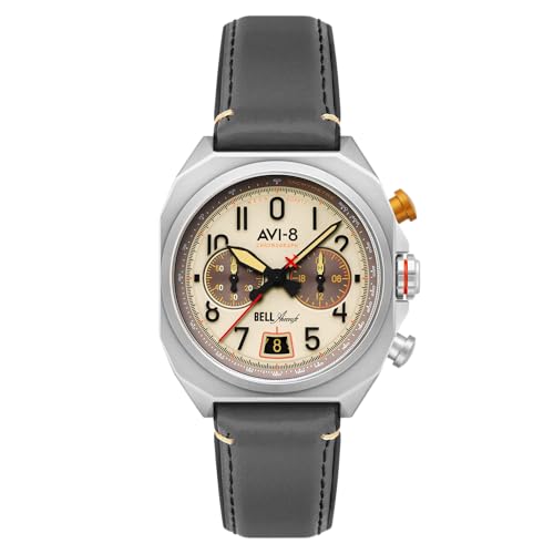 AVI-8 Bell X-1 Machbuster Chronograph für Herren, 41 mm, Lederarmband, AV-4118, Camel-Braun