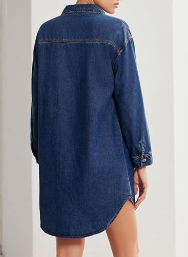 Sidefeel Women's Collared Denim Dress Casual Long Sleeve Button Down Jean Shirt Dresses with Pockets2