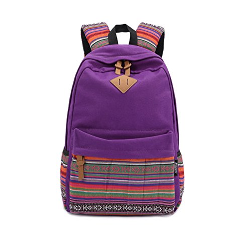 Mochila para Mujer  Bolso Escolar de Viaje Mochilas Tipo Casual Lona y PU Cuero Púrpura