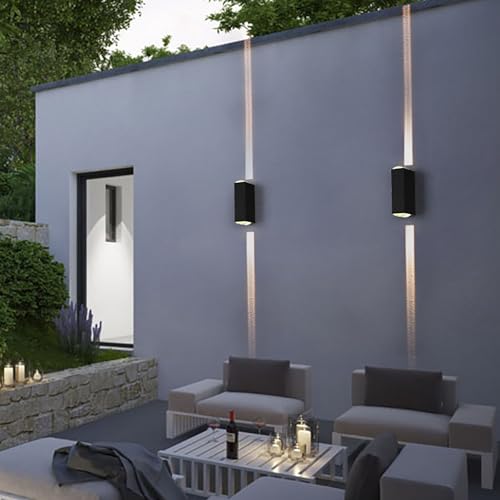 Image of 2-Pack LED Outdoor Wall Lights, 20W Total, 3000K, IP65, Black | 2-Pack Modern Wall Lights with Warm Up-and-Down Beams, Integrated LED, IP65 Protection and Aluminum Bodies