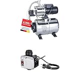 T.I.P. Hauswasserwerk HWW 4500 INOX aus Edelstahl mit 1200 W Leistung I 4350 l/h Fördermenge bis 50 m Höhe I 5 bar Druck mit Manometer I 22 L Kessel + T.I.P. Trockenlaufschutz TLS 100 E