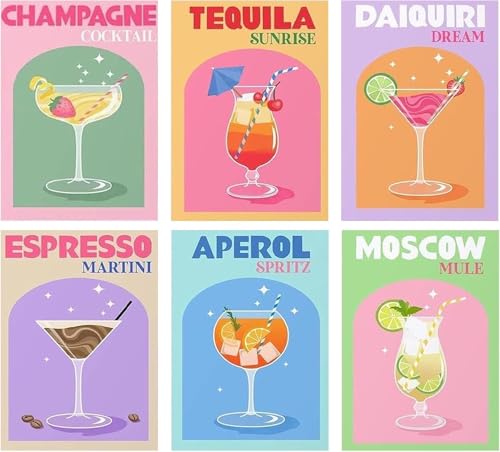 Ycydilirab 6 Pack Diamond Art Kits for Adults Cocktail 5D Diamond Painting Kits for Adults Beginner DIY Gem Painting Perfect for Gifts and Home Wall Decor 10x12inch