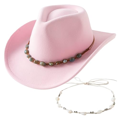 Jastore Western Cowboy Hat for Toddler Boys Girls Classic Fedora Hat Felt Baby Cowgirls Hats with Two Decorative Bands (US Age 1 Year 4 Years Light Pink)