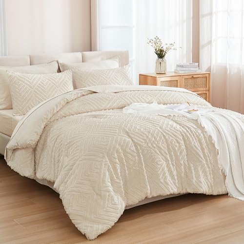 Image of Andency Oversized King Size Comforter Set with Sheets Beige - 7 Pieces Bed in a Bag Oversized King Boho Tufted Lightweight Bedding Sets with Comforter, Sheets, Pillowcases & Shams