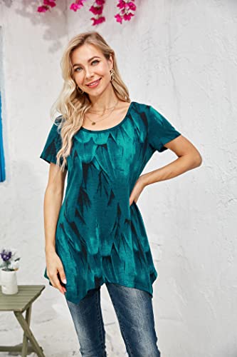 Nandashe Women Short Sleeves Tunic Shirts Casual Scoop Neck Floral Irregular Hem Blouses Tops3