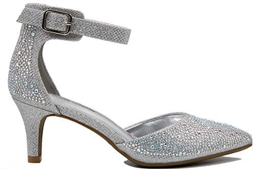 Stylish & Comfort Shoes Womens Rhinestone/Metallic Leather/Nubuck/Patent Leather Pointed Toe Mid Heel Dress Pumps… - Image 4