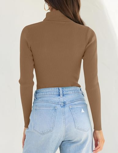 Image of ZESICA Women's Turtleneck Long Sleeve Shirts 2026 Spring Trendy Tops Slim Fitted Ribbed Knit Basic Casual Sweater