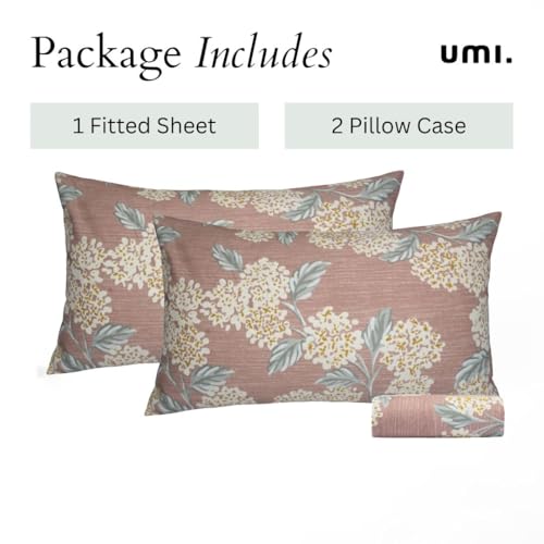 Image of Amazon Brand - Umi Cotton Fitted Bedsheet, Queen Size 78x60 Inches, Elastic Fit Bed Sheet, 10 Inch Deep Pocket, Soft Breathable Bedding, Durable Easy Care, with Pillow Cover-Rustic Garden-Rust