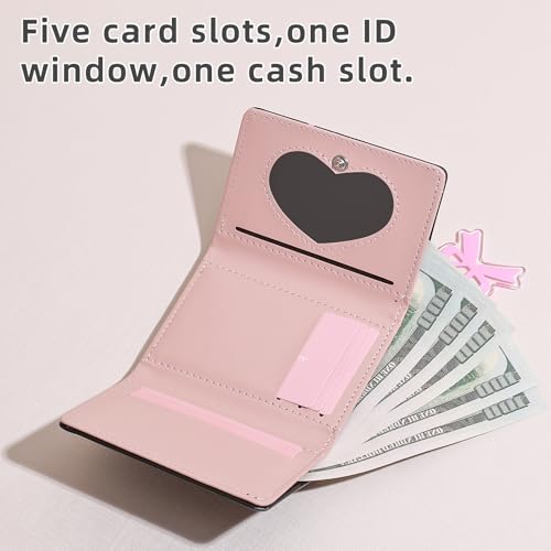 Wallet Women, Cute Pink Bow Ladies Trifold Coquette Wallet, Small Wallets Woman Business Credit Card Change Holder Purse for ID Cards Cash Key (Pink Bow)4