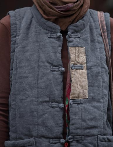 NFYM Women's Winter Outerwear Vest Frog Buttons Unique Patch Lightweight Sleeveless Quilted Gilet Coat with Pocket2