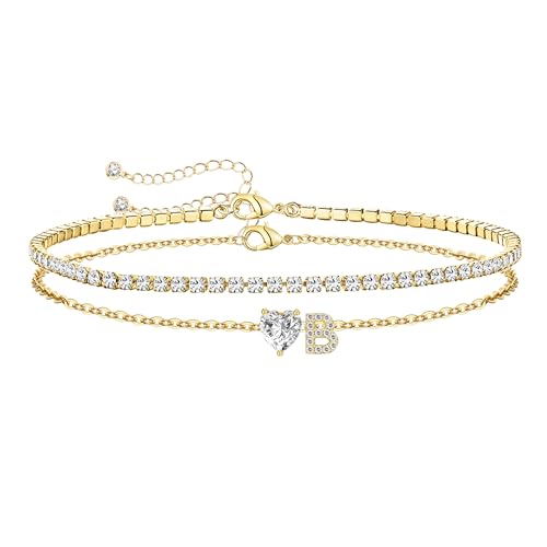 Image of Gold Initial Ankle Bracelets for Women Waterproof 14K Gold Filled Layered Anklets for Women Non Tarnish Women's Anklets Adjustable Large Ankle Summer Beach Foot Jewelry