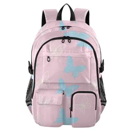 Mochila mariposa rosa escolar y de viaje con lentejuelas falsas cómodas