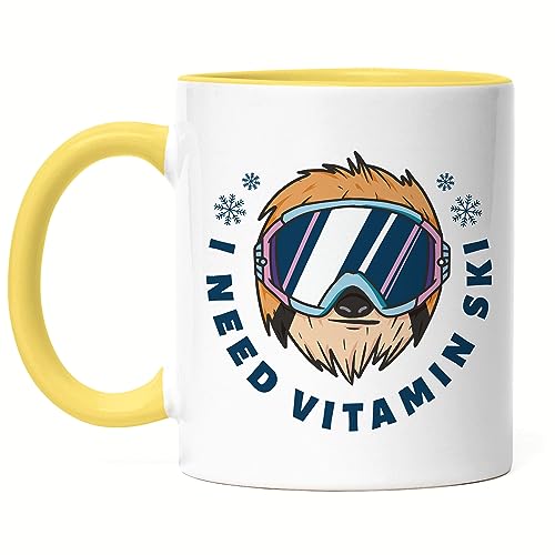 HeyPrint-I-Need-Vitamin-Ski-Tasse-Gelb-Wintersport-Ski-Fahren-Skifahrer-Skibrille-Skipiste-Winter-Bewegung-Sport-Skilift