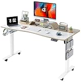 MAIDeSITe Höhenverstellbarer Schreibtisch Elektrisch 140 x 70CM Schreibtisch Höhenverstellbar Elektrisch Umweltfreundlicher Tischplatte aus Massivholz mit Monitorständer.