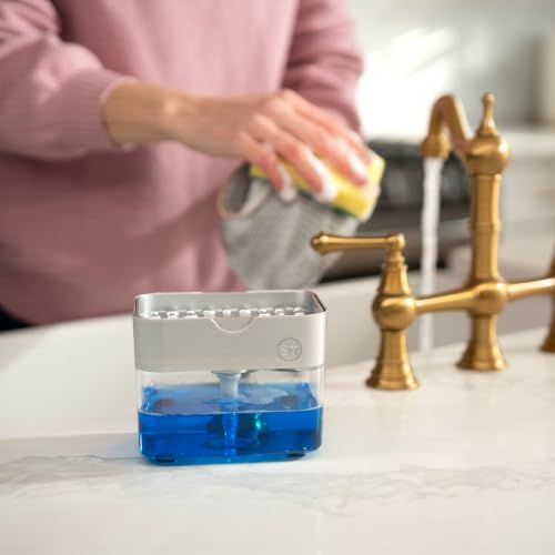 Image of S&T INC. Dish Soap Dispenser and Sponge Holder, Silver